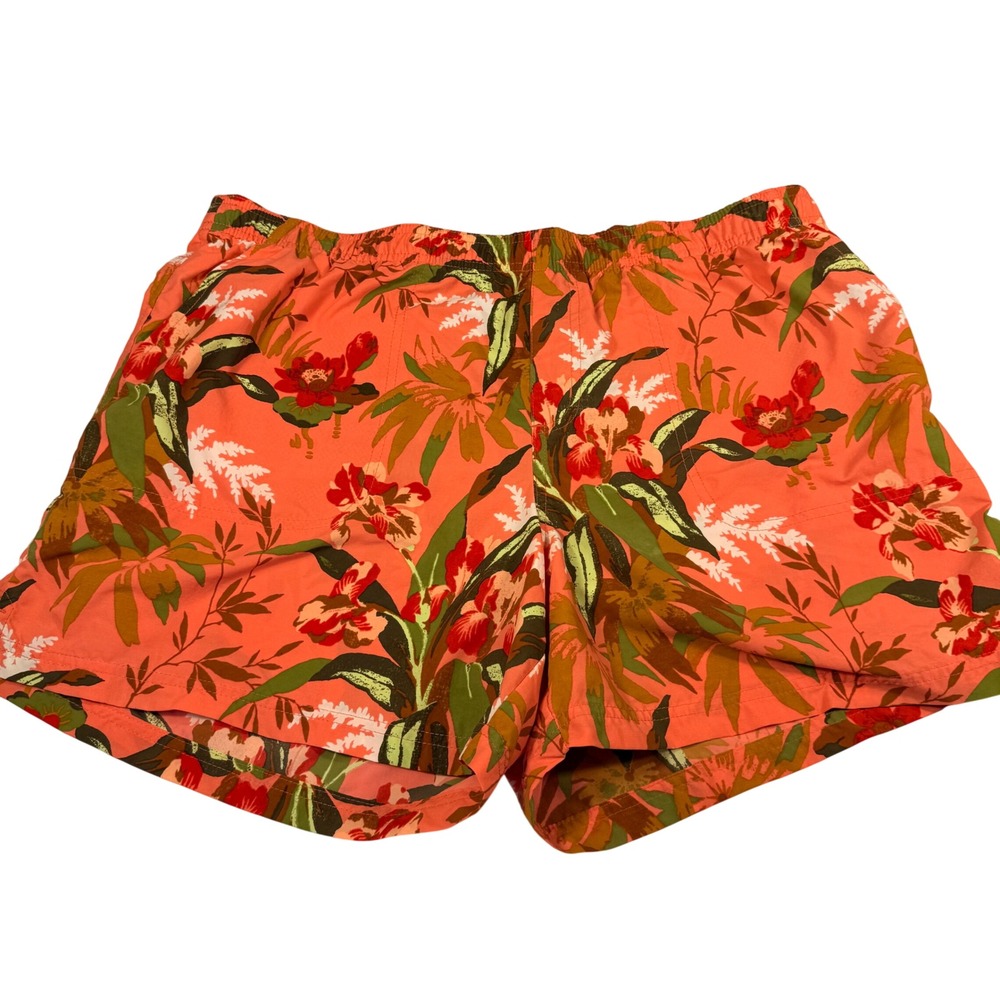 Columbia Sandy River Shorts XL Coral Tropical Floral Nylon Elastic Waist Pockets
